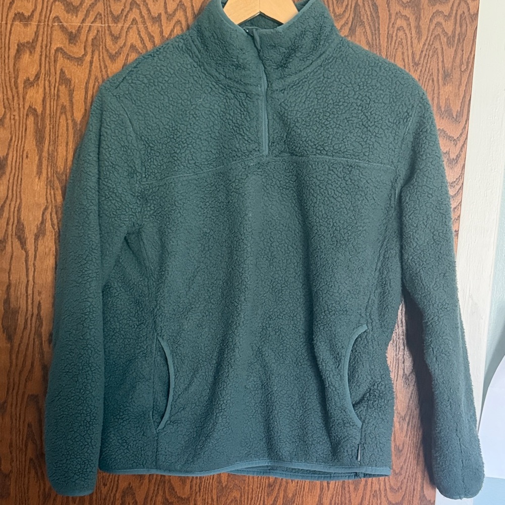 Eddie Bauer Forest Green Sherpa Quarter-Zip Pullover